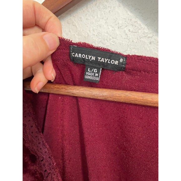 Carolyn Taylor Velvet Lace Trim Tank Top Size Large Burgundy Dark Romantic Y2k - Picture 6 of 8
